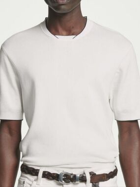 COS White Short Sleeve Knit Neutral Sweater With Black Detailing